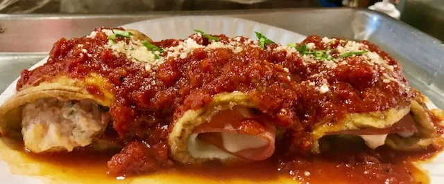 eggplant stuffed with cheese and mortadella