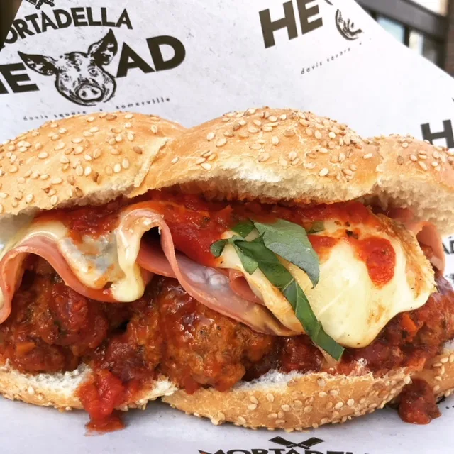 meatball sub with mortadella and provolone