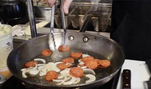 preparing the pepperoni