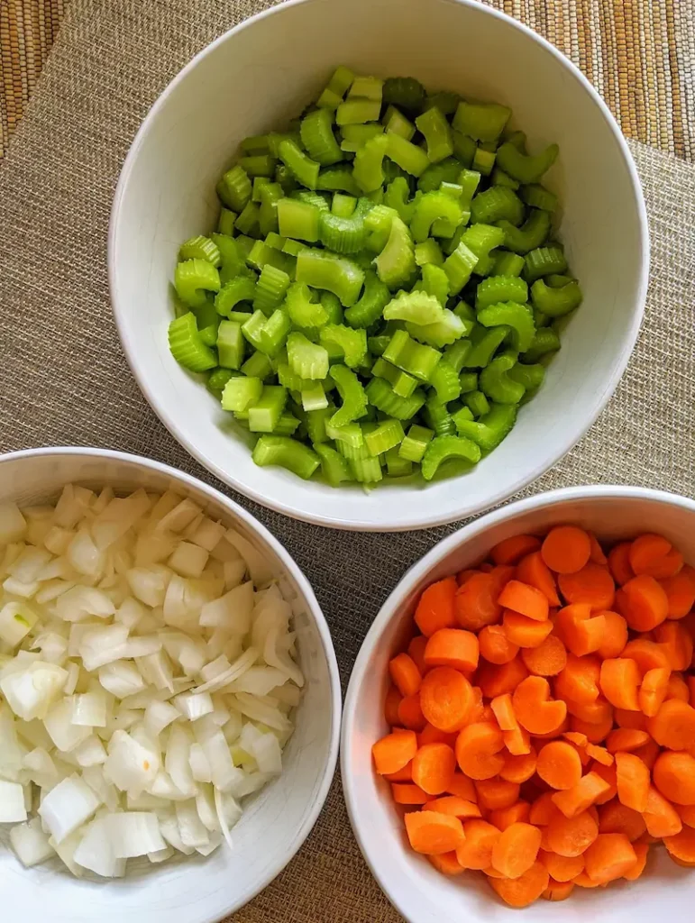 Ingredients prepared for an Italian soffritto recipe