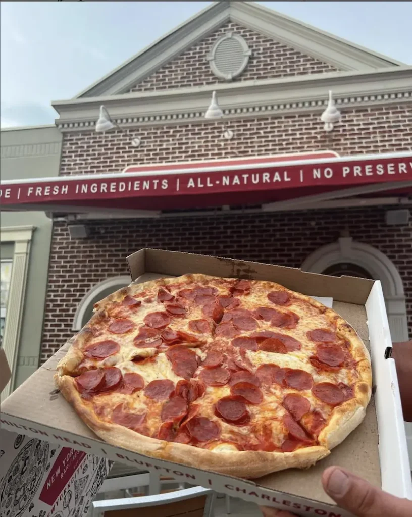 A pepperoni pizza made by New York City Pizza in Hilton Head Island