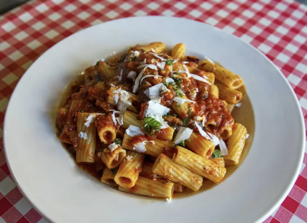 a plate of rigatoni alla norma