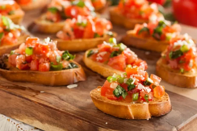 a bruschetta bar for a banquet dinner