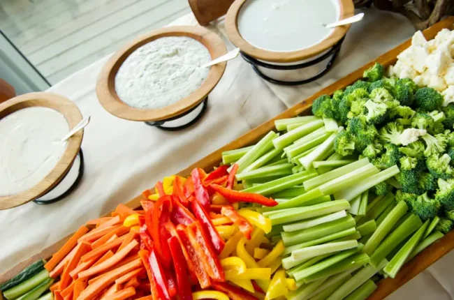 a crudite tray for a banquet dinner menu