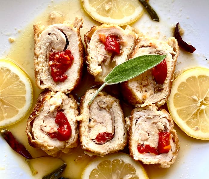 chicken rollatini stuffed with mozzarella and parma ham