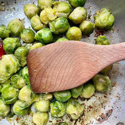 frozen brussel sprouts-add the frozen Brussels sprouts to the pan