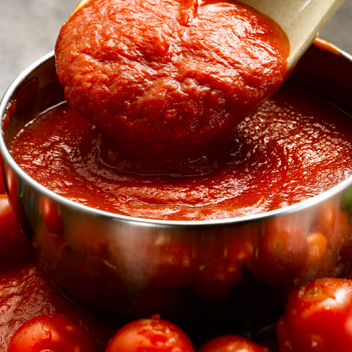 Sauce bubbling as it simmers to thicken