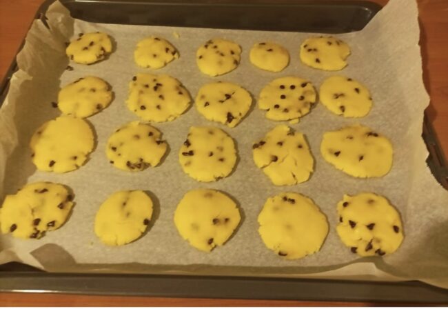 gluten free chocolate chip cookies on a baking sheet 