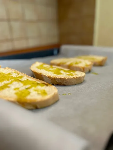 bruschetta on baking sheet