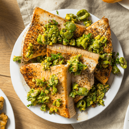 Baked Swordfish Recipe-Swordfish with lemon, capers and butter sauce
