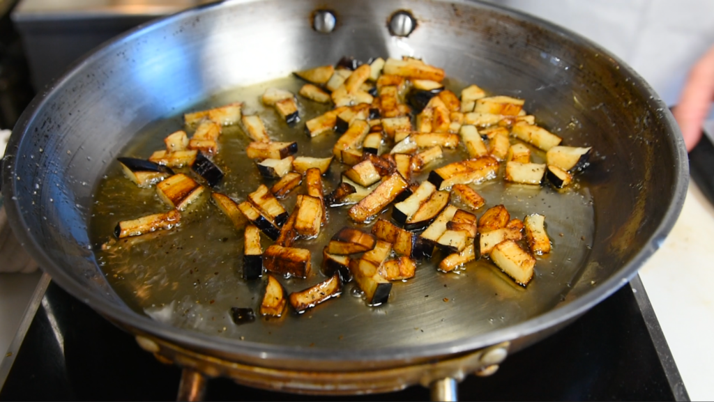 Pasta Alla Norma-place your eggplant into the oil