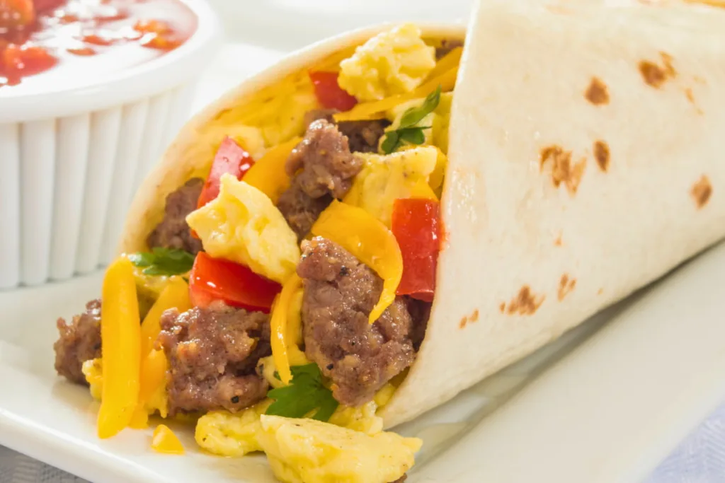 Easy breakfast burrito with homemade salsa for brunch