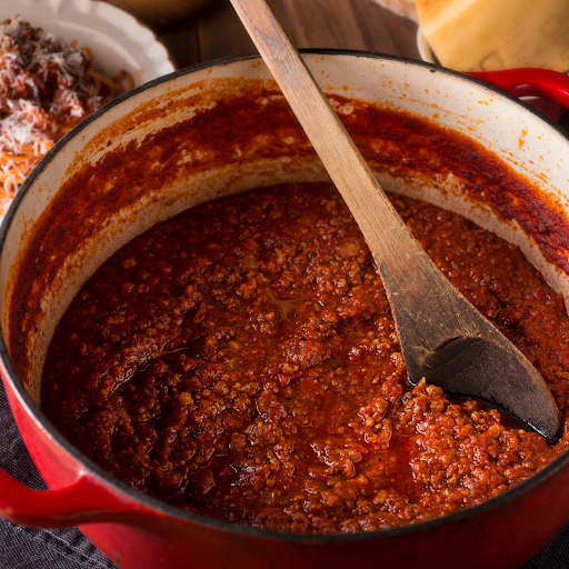 Leftover pasta sauce cooling on countertop