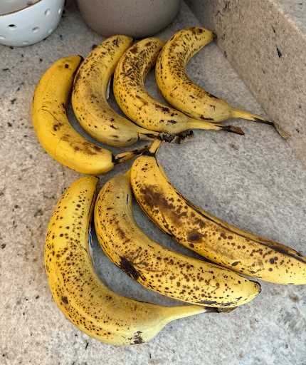 Bananas at different ripeness stages side by side